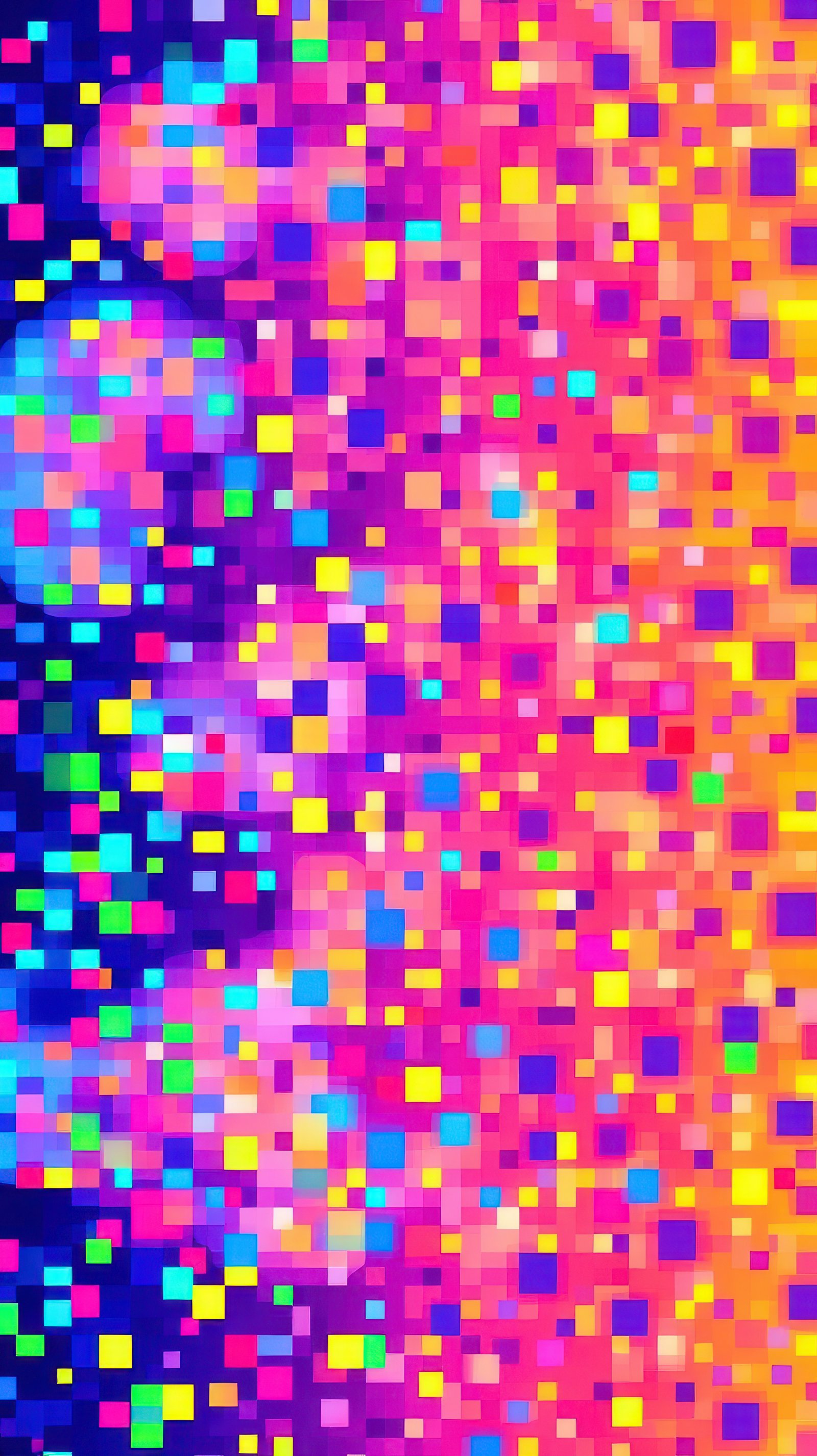 Colorful abstract design featuring vibrant squares and circles blending in a digital style